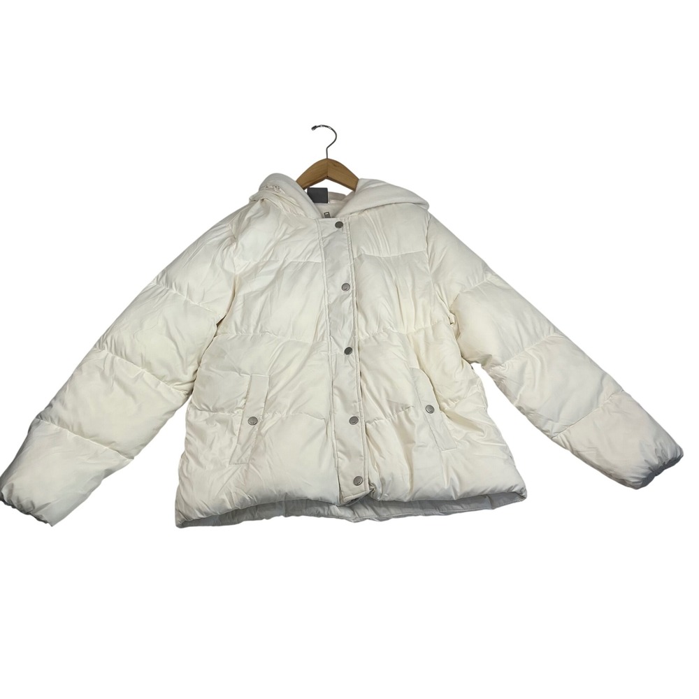 32 Degrees Heat Womens Cream Faux Fur Lined Hooded Puffer Jacket Size M